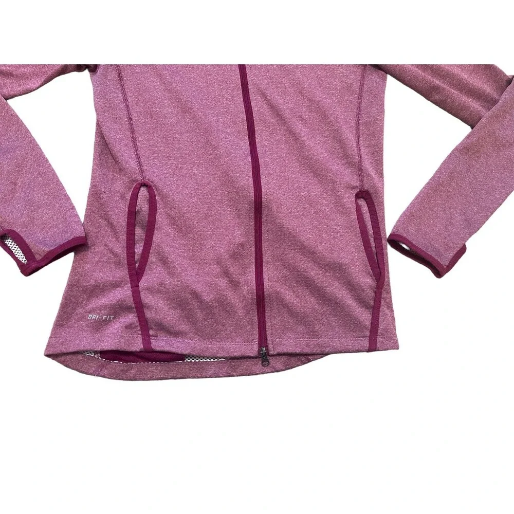 Nike Dri-FIT Women's Full Zip Running Jacket Red Thumbholes Reflective Size S